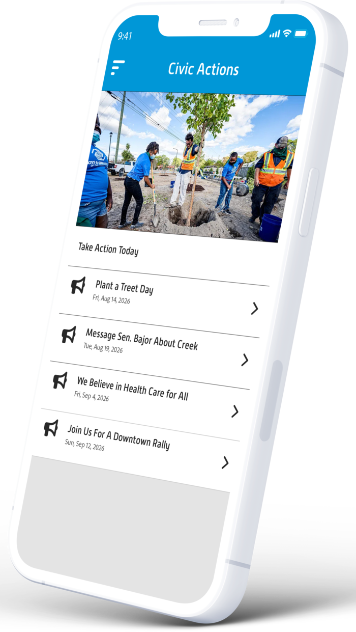 Civic advocacy actions in a Yellowstone app